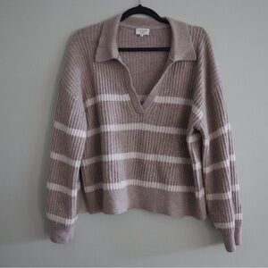 Gentle Fawn Taupe and White V-Neck Sweater